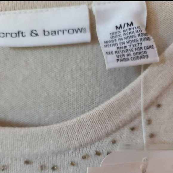 NWT Women's Croft & Barrow Size M Cream Beaded Sweater, Shell Attached - Picture 7 of 16